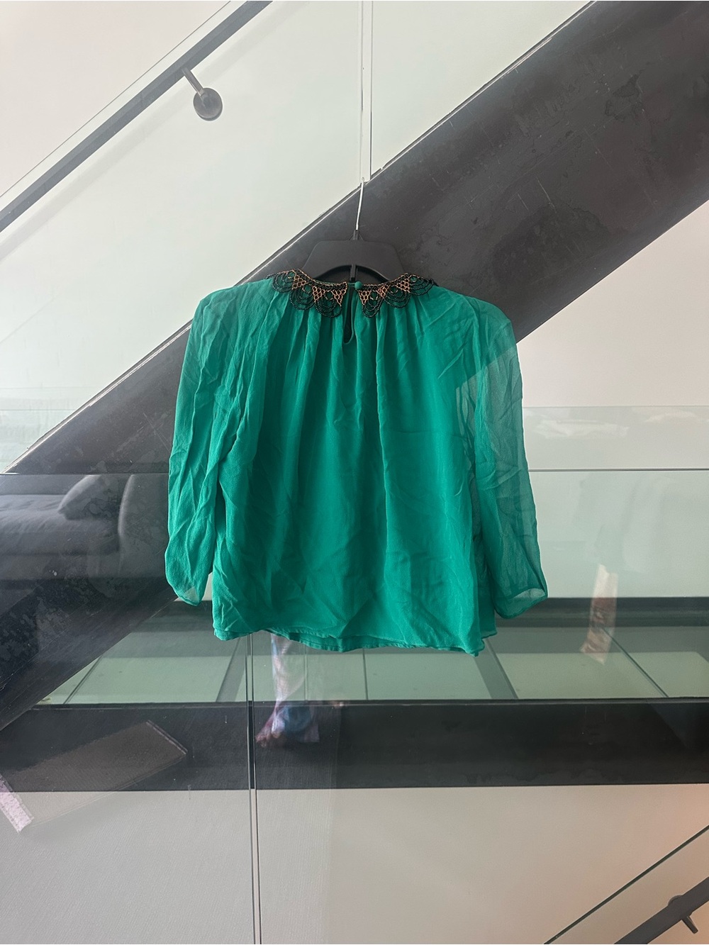 3.1 Phillip Lim Emerald Green Silk Blouse with Beaded Neckline - Picture 5 of 5